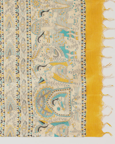 Bold Madhubani Wax Batik Hand Dyed Khadi Silk Beige Suit