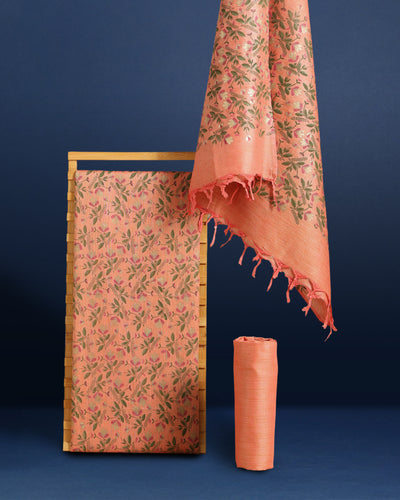 Printed Khadi Silk Peach Suit