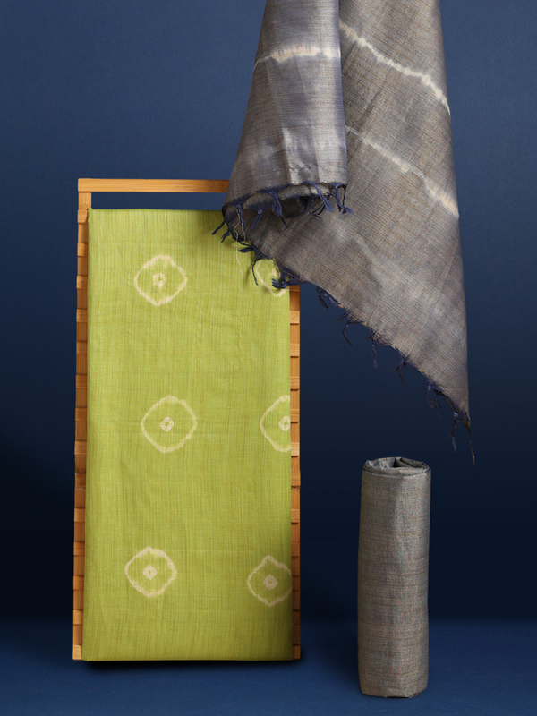 Katan Silk Shibiori Dyed Green Suit