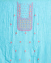 Indiehaat | Pure Linen Embroidered Suit Piece Sky Blue Color (Top+Dupatta) With Linen Bottom