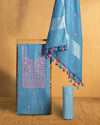Indiehaat | Pure Linen Embroidered Suit Piece Blue