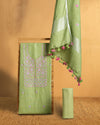 Gulmohar Pure Linen Embroidered Green Suit Piece
