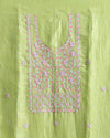Indiehaat | Pure Linen Embroidered Suit Piece Olive Green Color (Top+Dupatta) With Linen Bottom