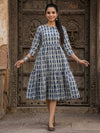 Indiehaat | Blockprinted Cotton Frill Dress Indigo