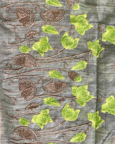 Banswara Silk Saree Pale Olive Green Lotus Embroidery