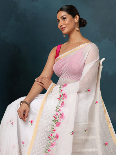 Kota Doria White Saree Embroidery