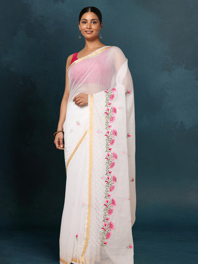 Kota Doria White Saree Embroidery