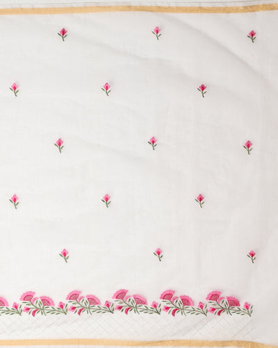 Kota Doria White Saree Embroidery