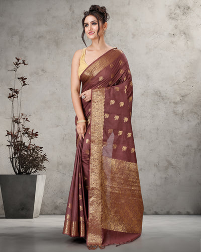 Exquisite Banarasi Silk Jaquard Soft Brown Saree