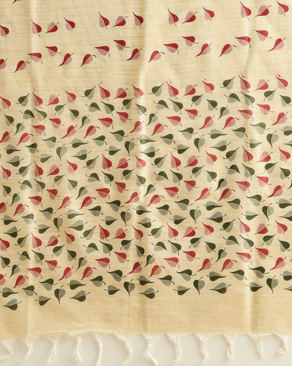Blossom Leafy Blockprinted Khadi Silk Beige Suit