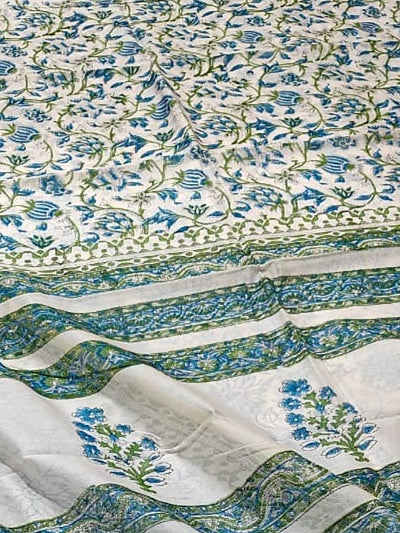 Indiehaat | Blockprint Chanderi Silk Saree Beige | Elegance in Silk