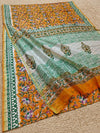 Indiehaat | Blockprint Chanderi Silk Saree Orange | Elegance in Silk
