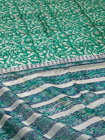 Indiehaat | Blockprint Chanderi Silk Saree Green | Elegance in Silk