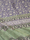 Indiehaat | Blockprint Chanderi Silk Saree Blue | Elegance in Silk