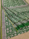 Indiehaat | Blockprint Chanderi Silk Saree Green | Elegance in Silk