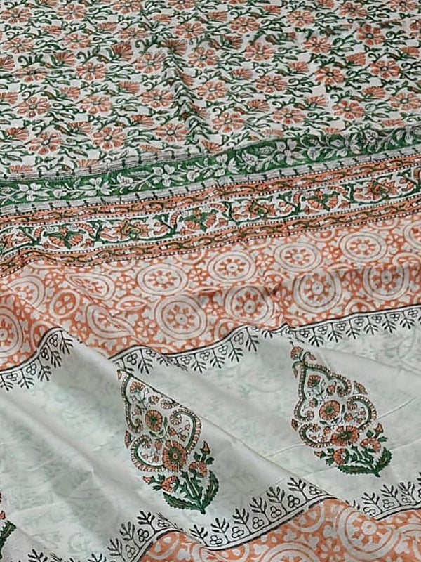 Indiehaat | Blockprint Chanderi Silk Saree Orange | Elegance in Silk