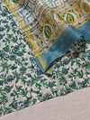 Indiehaat | Blockprint Chanderi Silk Saree Green | Elegance in Silk