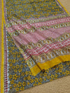 Indiehaat | Blockprint Chanderi Silk Saree Yellow | Elegance in Silk