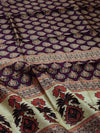 Indiehaat | Ajrakh Printed Chanderi Silk Saree Purple | Serenity in Silk
