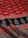 Indiehaat | Ajrakh Printed Chanderi Silk Saree Red | Serenity in Silk