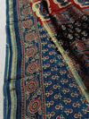 Indiehaat | Ajrakh Printed Chanderi Silk Saree Blue | Serenity in Silk