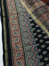Indiehaat | Ajrakh Printed Chanderi Silk Saree Black | Serenity in Silk
