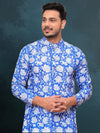 Indiehaat | Royal Reflection BlockPrinted Cotton Kurta Pyjama Serene Blue