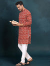 Indiehaat | Royal Reflection BlockPrinted Cotton Kurta Pyjama Fiery Red