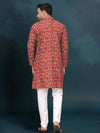 Indiehaat | Royal Reflection BlockPrinted Cotton Kurta Pyjama Fiery Red