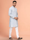 Indiehaat | Royal Reflection BlockPrinted Cotton Kurta Pyjama Light Blue