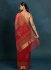Indiehaat | Craft Couture Blockprinted Kota Doria Red & Green Saree