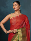 Indiehaat | Craft Couture Blockprinted Kota Doria Red & Green Saree