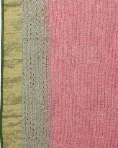 Indiehaat | Craft Couture Blockprinted Kota Doria Red & Green Saree