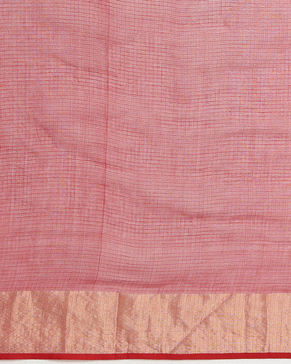 Craft Couture Blockprinted Kota Doria Mustard Yellow & Red Saree