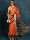 Indiehaat | Craft Couture Blockprinted Kota Doria Orange & Black Saree