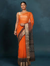 Indiehaat | Craft Couture Blockprinted Kota Doria Orange & Black Saree