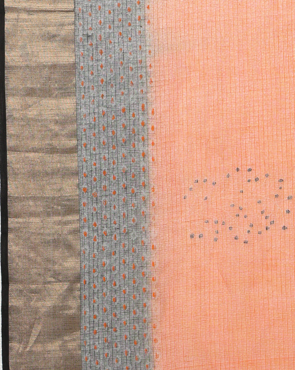 Indiehaat | Craft Couture Blockprinted Kota Doria Orange & Black Saree