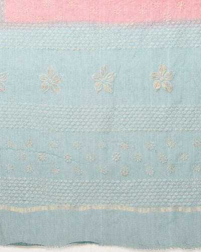 Craft Couture Kota Doria Blockprint Red & Sea Green Saree