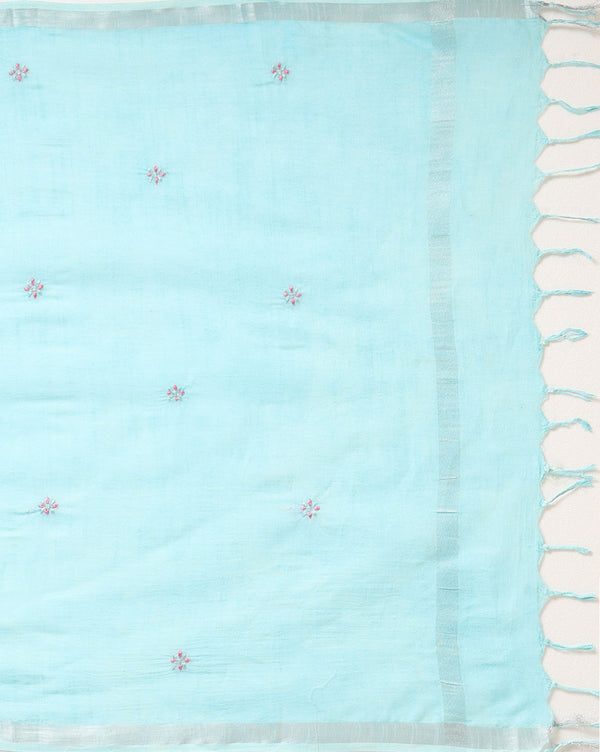 Gulmohar Slub Linen Aqua Blue Unstitched Suit