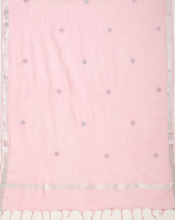 Gulmohar Slub Linen Rose Pink Unstitched Suit