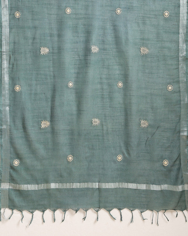 Gulmohar Slub Linen Dark Green Unstitched Suit