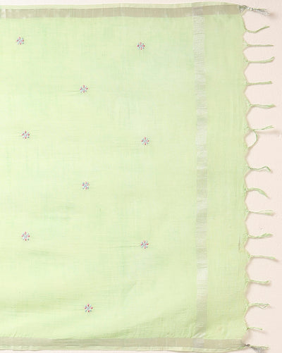 Gulmohar Slub Linen Pista Green Unstitched Suit