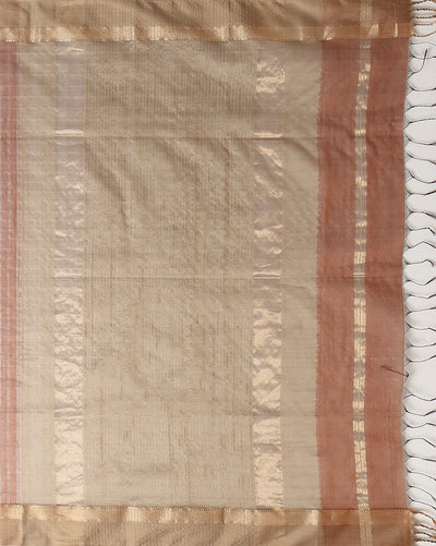 Indiehaat | Pure Maheshwari Silk Kosa Pallu Brown Saree