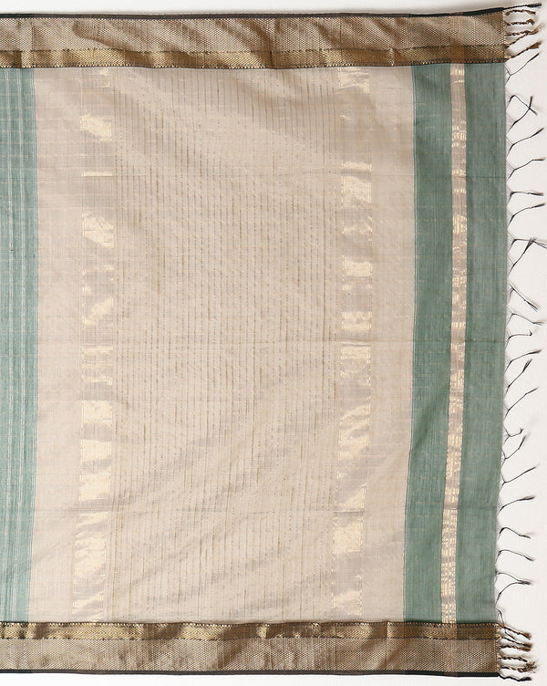 Stunning Pure Maheshwari Silk Allover Checks Rich Green Saree