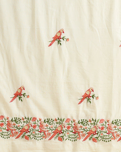 Gulmohar Embroidered Pure Linen Off White Suit