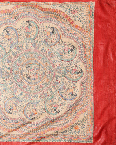 Madhubani Silkmark Gicha Tussar Silk Vivid Red Saree