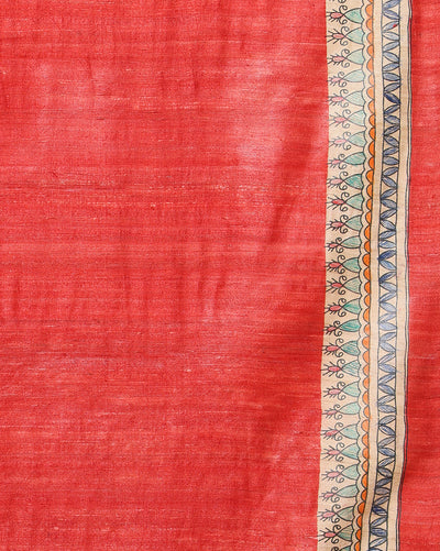 Madhubani Silkmark Gicha Tussar Silk Vivid Red Saree