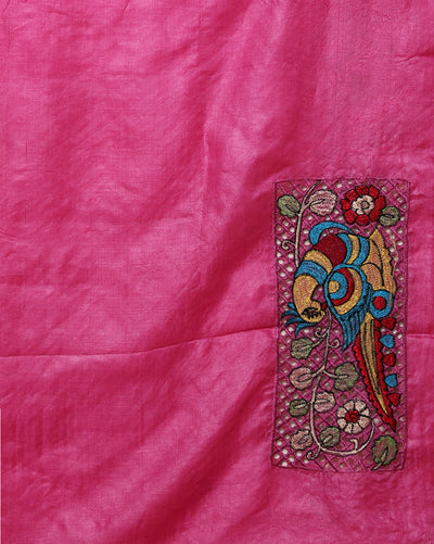 Silkmark Certified Elegant Pure Tussar Cutwork Dark Magenta Saree