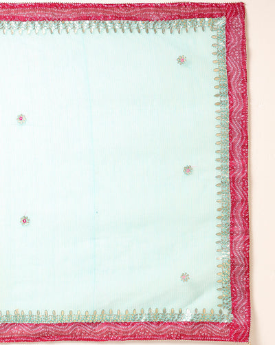 Glimmering Kota Doria Gota Patti Soft Green Suit (T+B+D)