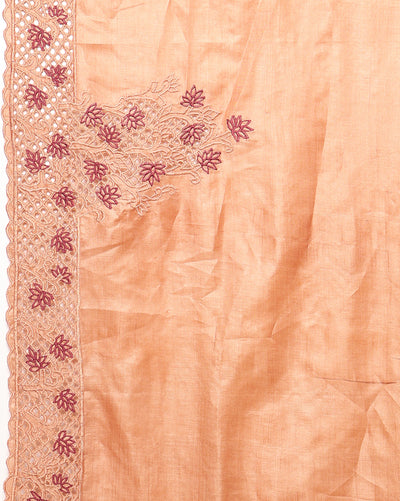 Indiehaat | Silkmark Certified Pure Tussar Cutwork Brown Saree